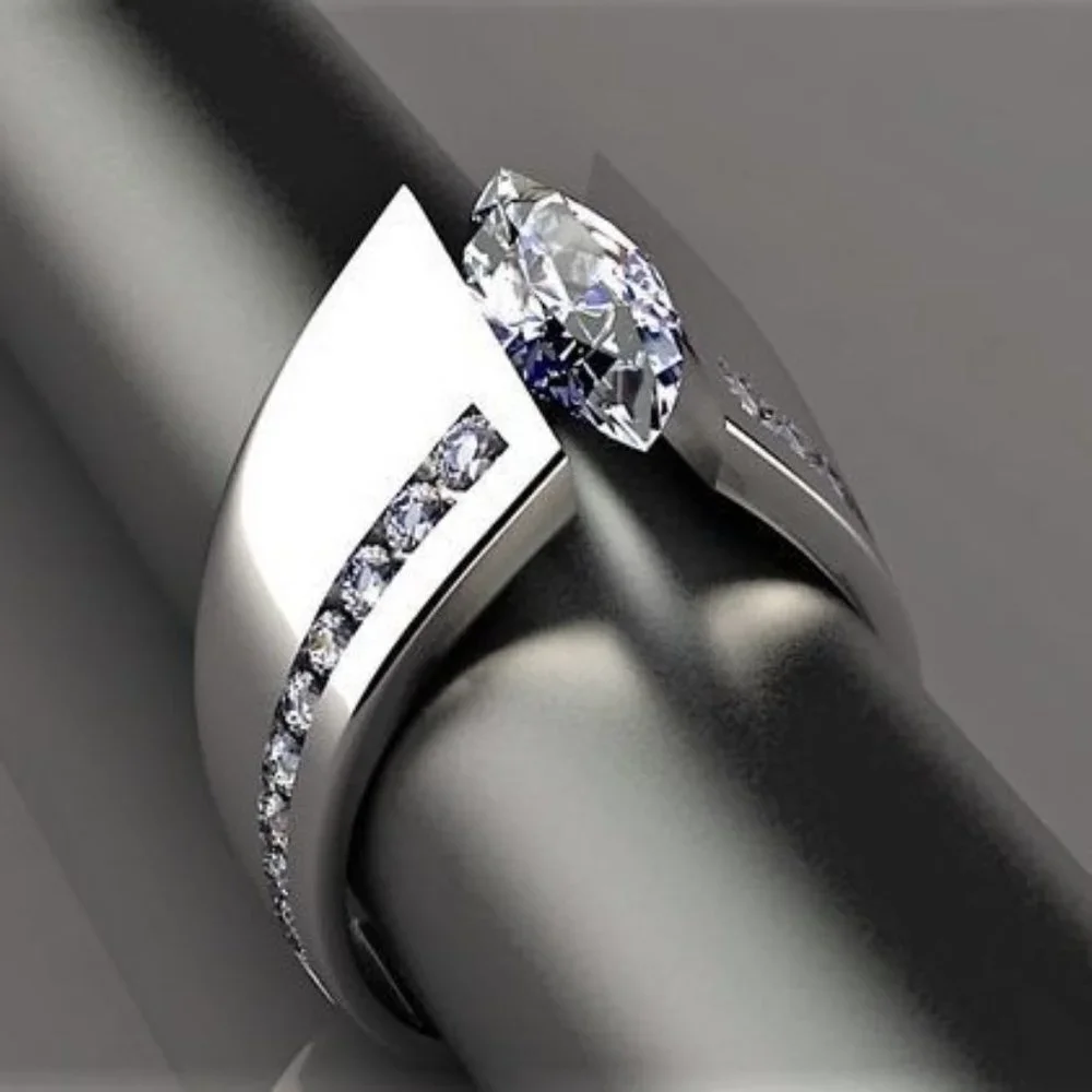 🔥Marquis Inlaid Alloy Cool Trendy Silver Plated Ring for Women/Men, UNVN12376 - Picture 3 of 6